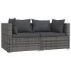 2-Seater Sofa with Cushions Gray Poly Rattan
