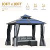 10'x10' Hardtop Polycarbonate Double Roof Gazebo With Curtains & Netting