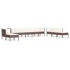 10 Piece Brown Rattan Garden Lounge Set With Cushions