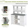 Garden Potting Bench Table Rustic & Sleek Design With Multiple Drawers & Shelves