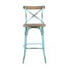 Antique Turquoise and Antique Oak Bar Stool with Cross Back