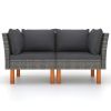 Corner Sofas 2 pcs Poly Rattan and Solid Eucalyptus Wood
