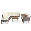 9-Piece Outdoor Rattan Conversation Set With Acacia Wood Accents