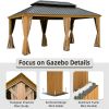 12'x20' Hardtop Wood Grain Outdoor Gazebo With Netting & Curtains