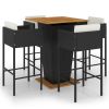5 Piece Patio Bar Set with Cushions Poly Rattan Black