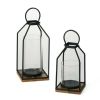Sullivans Set Of 2 Black Iron & Glass Candle Lanterns (12.75" & 13.5" High)
