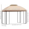 10' x 10' Patio Gazebo with Corner Shelves, Double Roof Outdoor Gazebo Canopy Shelter with Removable Mesh Netting, for Garden, Lawn, Backyard and Deck