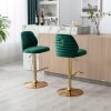 Swivel Bar Stools Chair Set of 2 Modern Adjustable Counter Height Bar Stools, Velvet Upholstered Stool with Tufted High Back & Ring Pull for Kitchen
