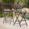 Set of 2 Foldable Faux Rattan Wicker Outdoor Bar Stools | Multi-Brown
