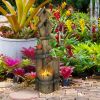 Outsunny Outdoor Fountain With Birdhouse, Cascading Garden Waterfall Bird Bath With 3-Tier Rustic Tree Trunk / Log Design, LED Lights For Porch, Deck