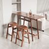 3 PCS Pub Dining Set Retro Bar Table Rubber Wood Stackable Backless High Stool for 2 with Shelf and Hooks for Home Bar Small Space