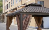 12' X 12' Hardtop Galvanized Steel Gazebo With Netting & Curtains