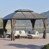 10'x12' Hardtop Double Roof Gazebo With Netting & Curtains