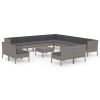 14 Piece Gray Rattan Patio Lounge Set With Cushions