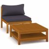 2 Piece Patio Sofa Set with Dark Gray Cushions Acacia Wood