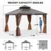 12x12 FT Galvanized Steel Gazebo With Netting & Curtains