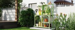 64.6" Garden Potting Table, Wood Workstation With 6 Shelves, Tabletop & Hook