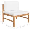 5 Piece Patio Lounge Set with Cream Cushions Solid Teak Wood
