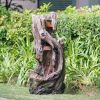 17.5x15.5x39.5" Indoor Outdoor Tree Trunk Fountain, Polyresin Rusitic Floor Standing Waterfall Fountain with Light