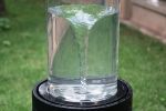 Round Black Cement Ribbed Outdoor Water Fountain With Light