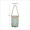 Decorative Lantern With Blue Glass & Rope Handle Candle Holder
