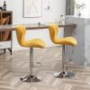 Set Of 2 Velvet Yellow Upholstered Adjustable Swivel Barstools