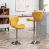 Set Of 2 Velvet Yellow Upholstered Adjustable Swivel Barstools