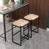 2-Pack Water Hyacinth Backless Bar Stools With Footrest