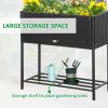 Rattan Wicker Elevated Garden Bed With Tool Storage - Outsunny (Black)