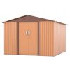 9.1' x 10.5' Outdoor Garden Metal Storage Shed With Sliding Doors & Vents Coffee