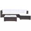 5 Piece Garden Lounge Set with Cushions Poly Rattan Brown
