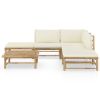 6 Piece Garden Lounge Set with Cream White Cushions Bamboo