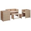4 Piece Garden Lounge Set with Cushions Beige Poly Rattan