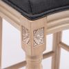 French Country Wooden Barstools With Upholstered Seating , Dark Grey, Set of 2