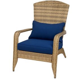 Modern Wicker Adirondack Lounge Chair - Navy Blue Rattan With Plush Cushions