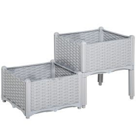 2-Piece Raised Garden Bed with Legs, Self-Watering Planter Box Raised Bed to Grow Flowers, Herbs & Vegetables, Gray