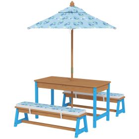 Kids Blue Dinosaur Picnic Table With Umbrella & Removable Storage
