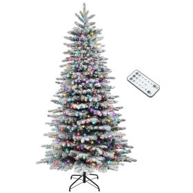 6.5ft Snow Flocked Artificial Christmas Tree, Pre-Lit Christmas Tree with 400 LED Lights and 990 Branch Tips, Green