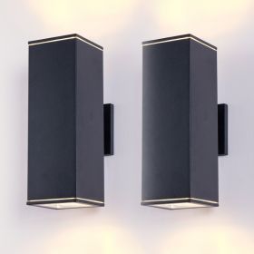 14in Modern Outdoor Porch Light Patio Light In 2 Lights With Aluminum Rectangular Tube And Tempered Glass Cover Waterproof Wall Sconce 2 Pack  Matte B