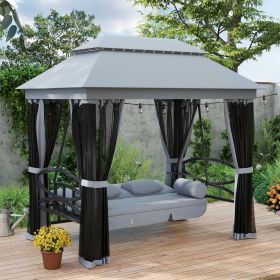 3-Seat Outdoor Gazebo Swing - Weather-Resistant Canopy & Mesh Netting - Gray