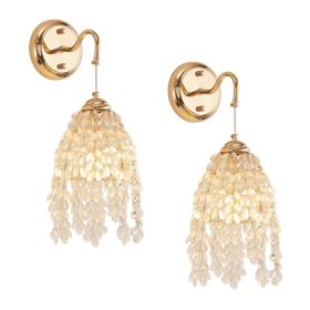 Set Of 2 Gold Frame And Crystal Grape-Shaped Bead String Wall Sconces , E12 Bulb Socket, Elegant Hanging Light Fixture For Living Room, Bedroom, Hallw