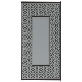 Reversible Outdoor Rug, Waterproof Plastic Straw With Carry Bag, 9 X 18, Black & Gray Gourd Border