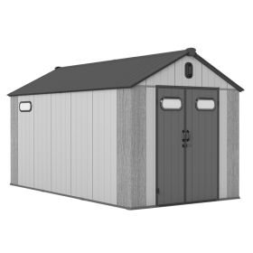 8x14Ft Resin Outdoor Storage Shed, Plastic Garden Shed With Carpet, Outside Weatherproof Storage Building For Tools, Bike, Lawn Mower, Patio,