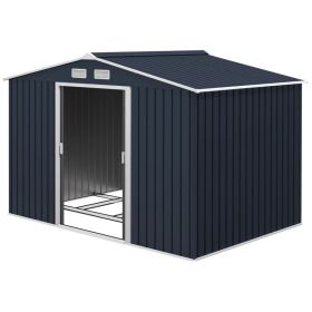 9' X 6' Outdoor Storage Shed, Garden Tool Metal Shed With Foundation Kit, Dark Gray