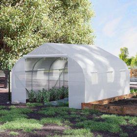 Outdoor Walk-in Greenhouse, Tunnel Green House With Roll-up Windows, Zippered Door, PE Cover, Heavy Duty Steel Frame, White