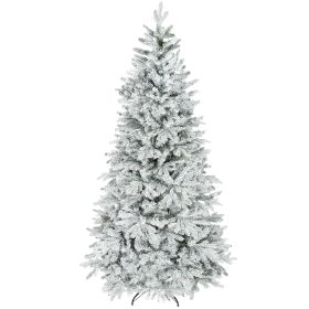7.5 ft Artificial Frosted Christmas Tree with Realistic Branches, Wide Full Spruce, Hinged Xmas Tree, Easy Assembly