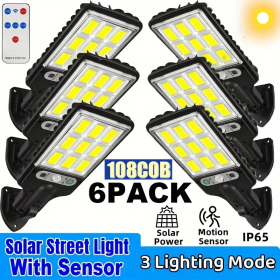 6-Pack Solar Motion Sensor Lights: 108 COB LED Outdoor Security Lamps