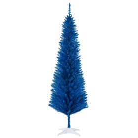 6FT Decorated Christmas Tree, Pencil Christmas Tree with 390 Realistic Branch Tips and Plastic Stand, Blue
