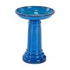 2 Gallon Blue Ceramic Patio Garden Birdbath