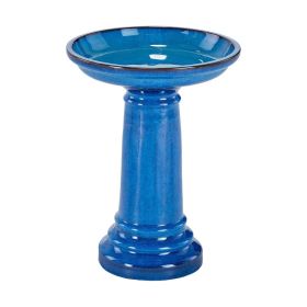 2 Gallon Blue Ceramic Patio Garden Birdbath